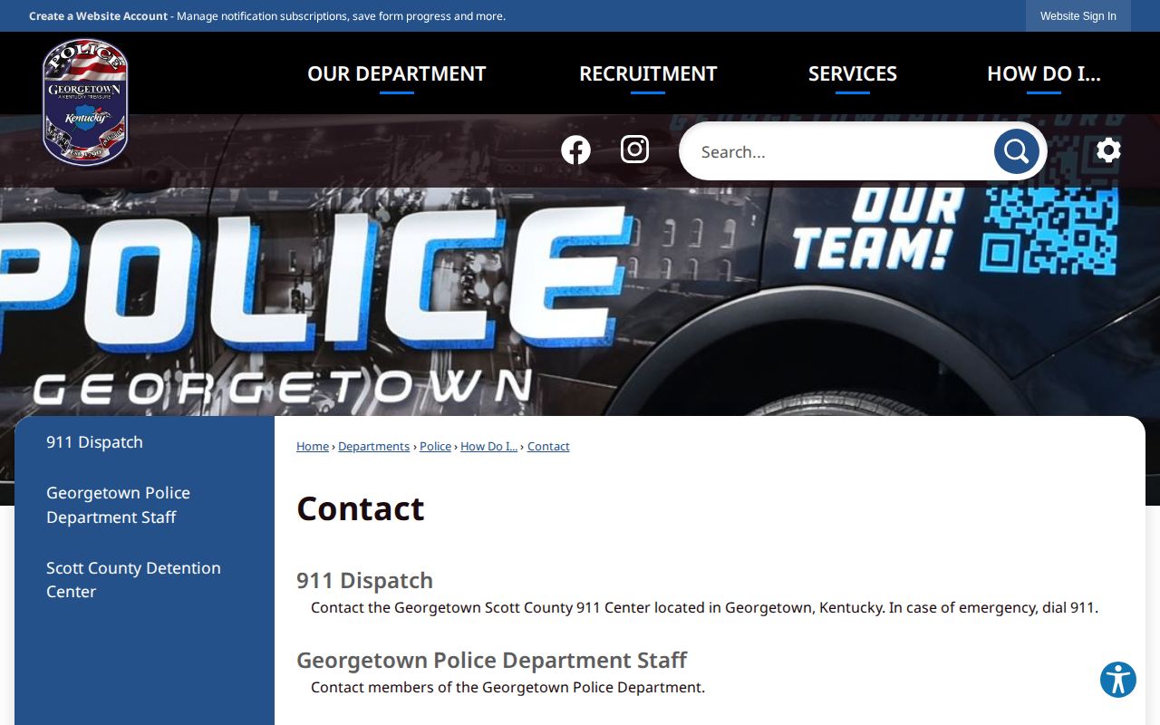 Georgetown Police Department official contact page