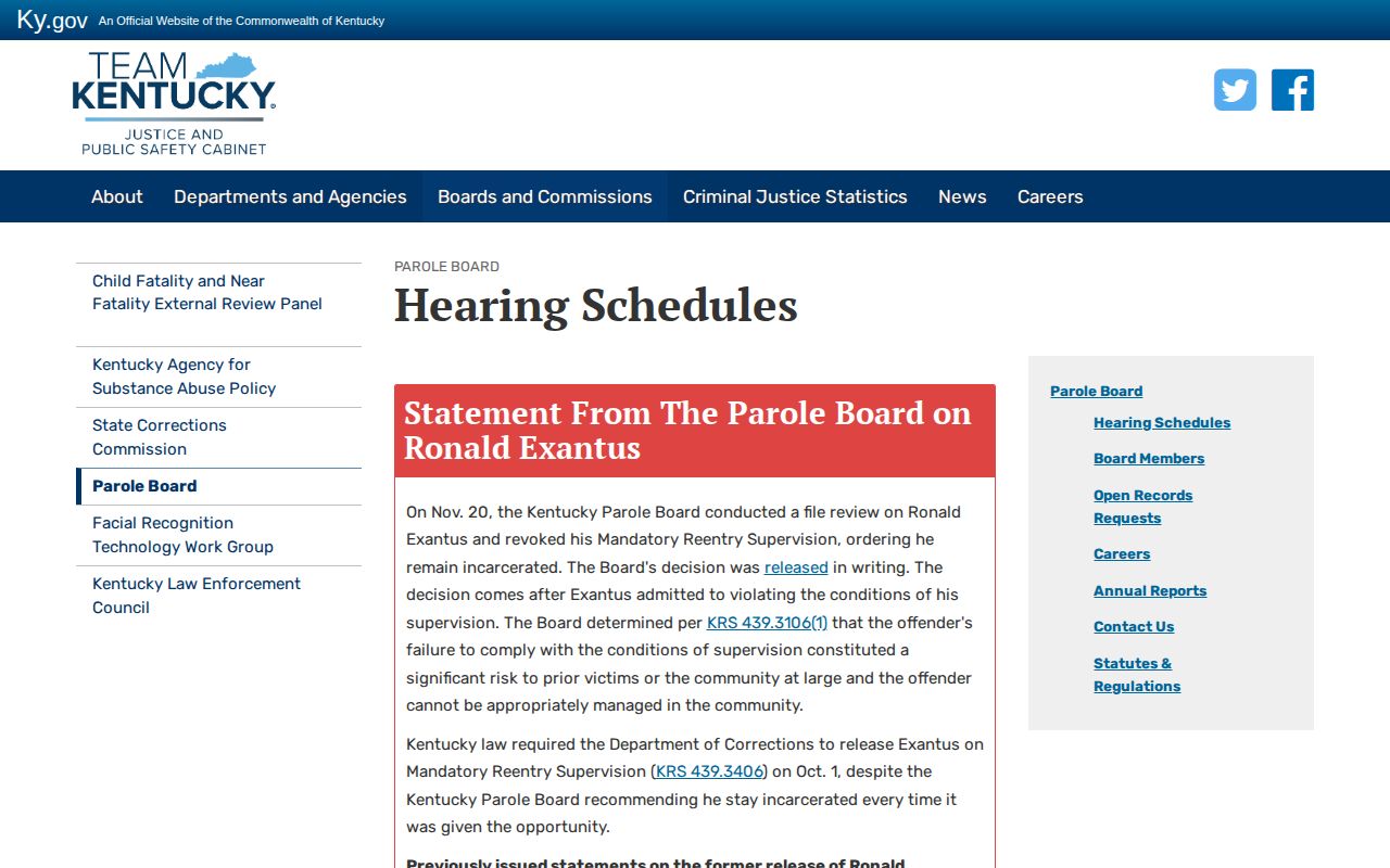 Scott County parole hearing schedule record